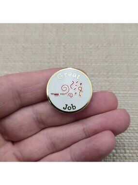 Vintage White Enamel Great Job Celebration Confetti Reward Lapel Pin A8190